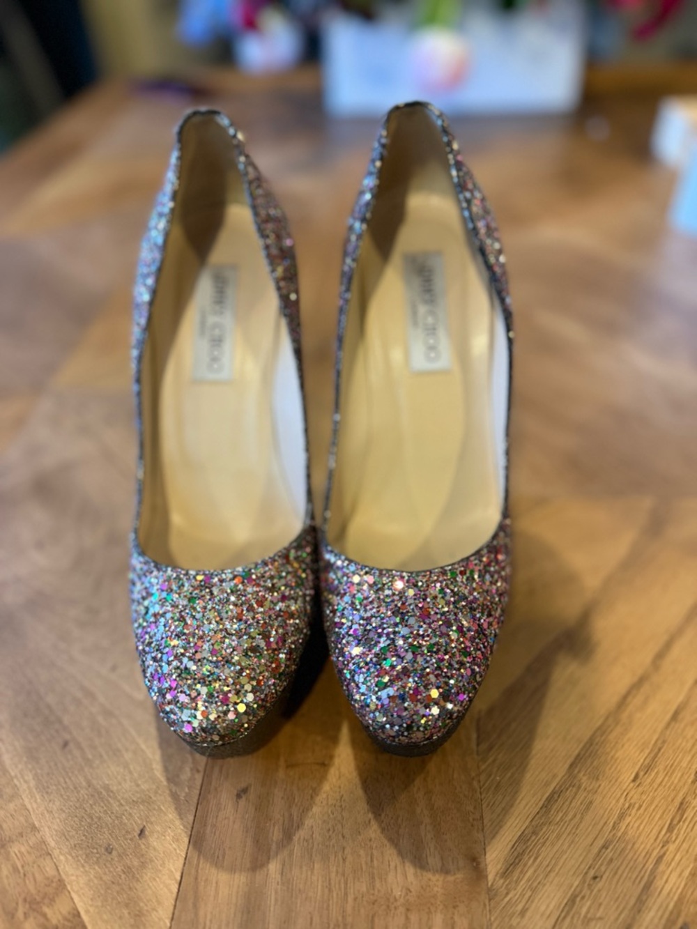 Jimmy Choo Multicolor Glitter Rounded Toe Pumps